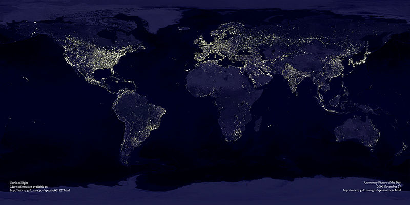Pollution lumineuse sur la terre. Image fournie par la NASA